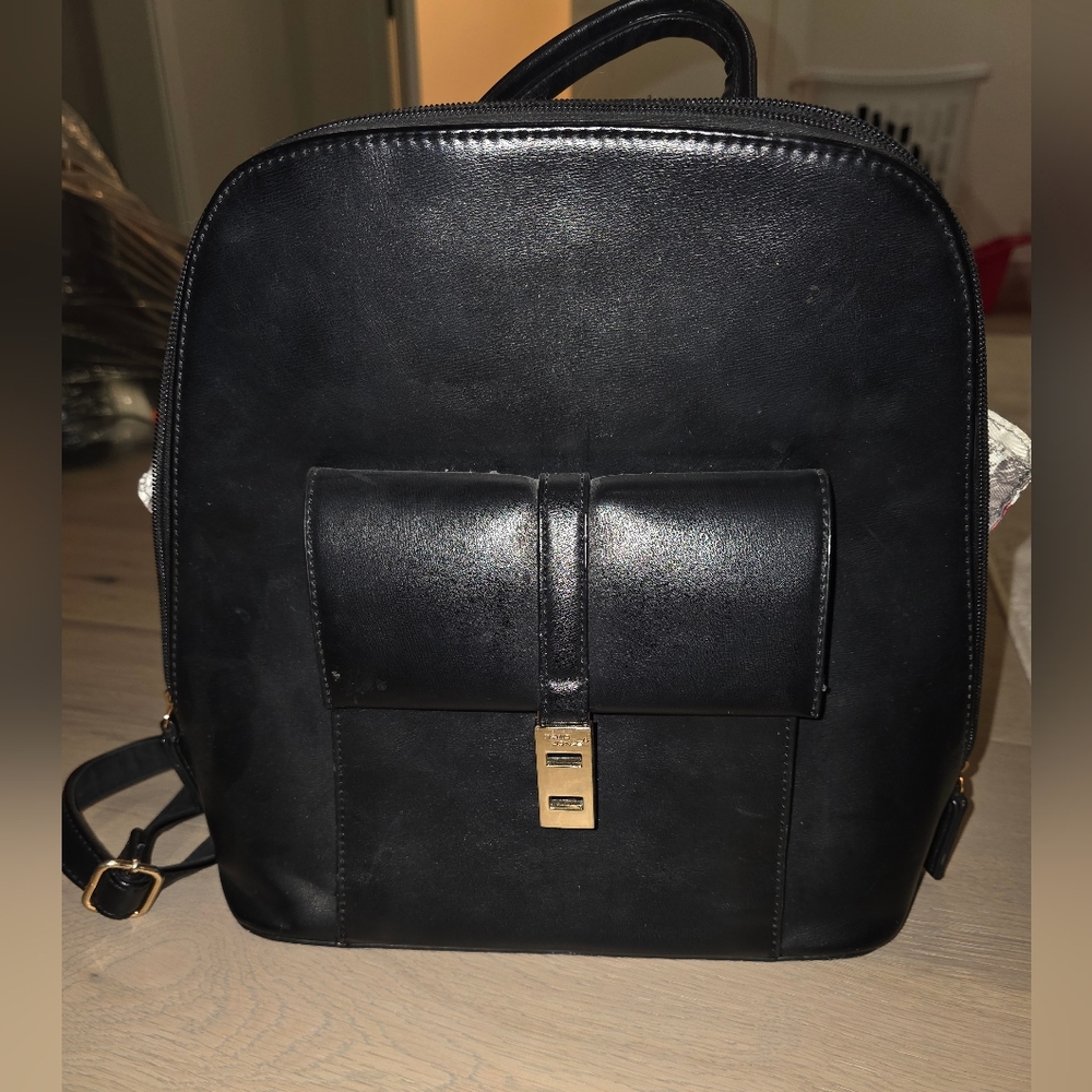 David Jones Sleek Hard Shell Black Backpack with Gold Accents